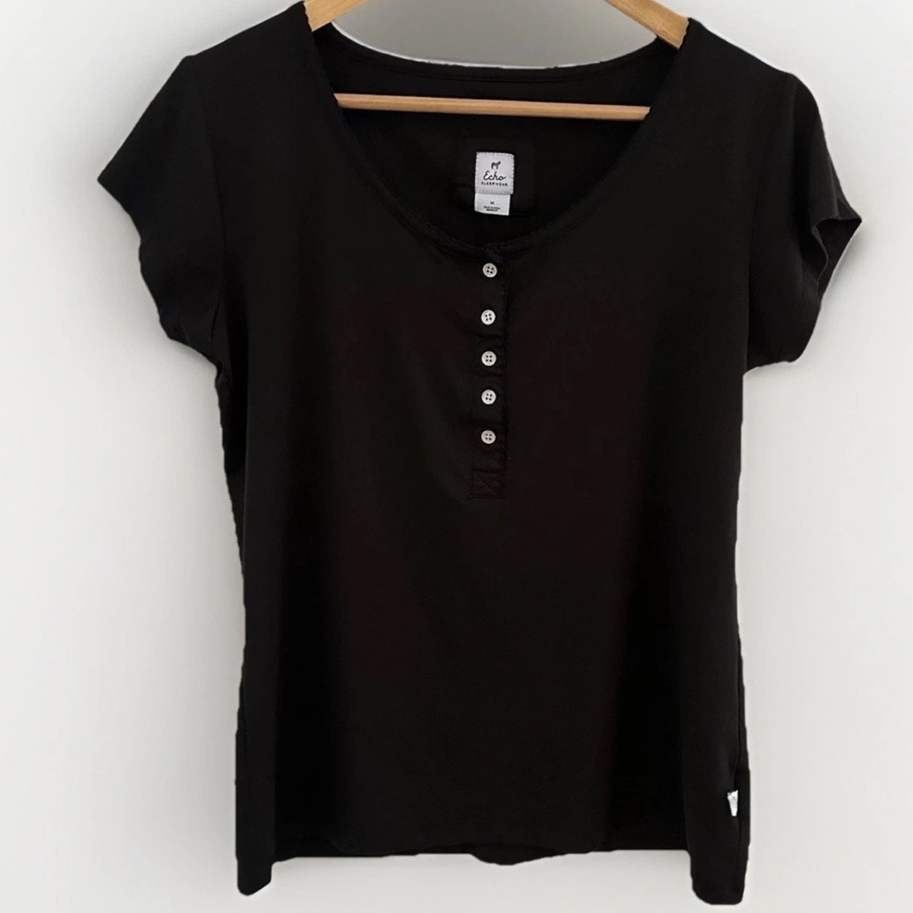 Echo Sleepwear Shirt Black Super Soft Button Detail Classic Women’s Size Medium